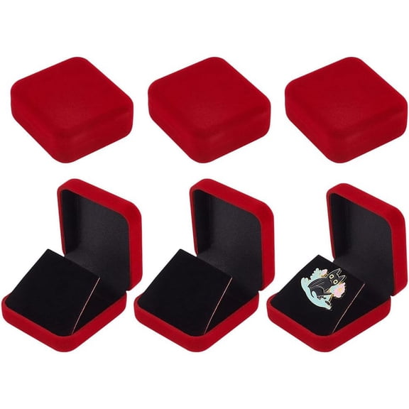 6-Pack Red Velvet Lapel Pin Display Box 2-Inch Square Brooch Storage Case for Award Medals Jewelry Presentation