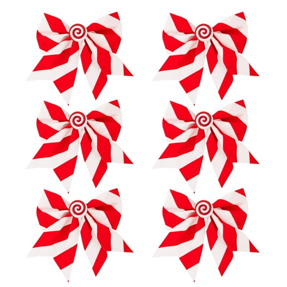 6-Pack Red & White Candy Stripe Christmas Bows Ornaments - 5.5x6.3 Inch Classic Bow Decorations for Xmas Tree, Wreath, Garland, and DIY Crafts