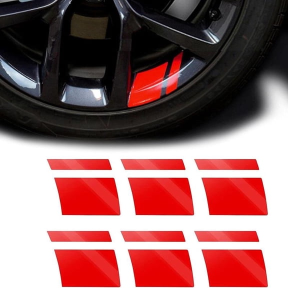 6-Pack Reflective Car Wheel Rim Stripe Decals, Red Universal Automotive Rim Stickers for 18"-21" Wheels, Night Safety Reflective Tire Decoration Accessories for Cars, SUVs, and Trucks