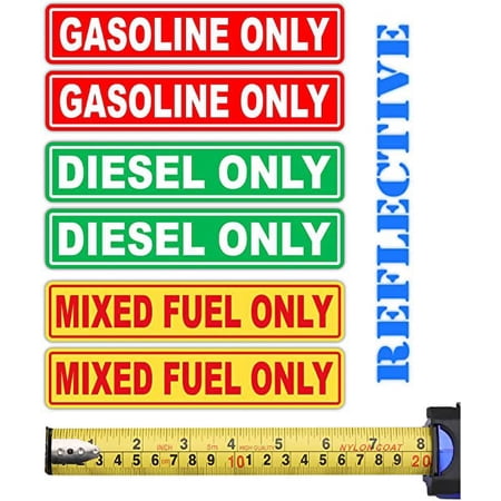 6 Pack | Reflective Mixed Fuel Only, Gasoline Only, Diesel Only, Fuel Marker Combo Pack Label Decal Vinyl Sticker | Fuel Decal | Truck | Gas Tank Label | Gas Container Label | Oil Marker
