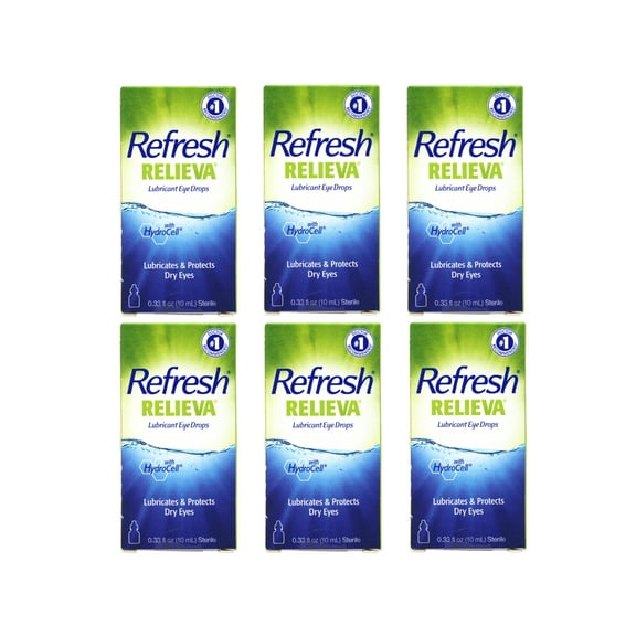 6 Pack - Refresh Relieva Lubricant Eye Drops, Lubricates & Protects Dry Eyes, 0.33 FL OZ