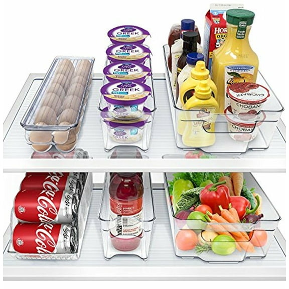 6 Pack Refrigerator Organizer Bins Set - Fridge & Pantry Clear Stackable Storage for Bedroom, Living Room, Office