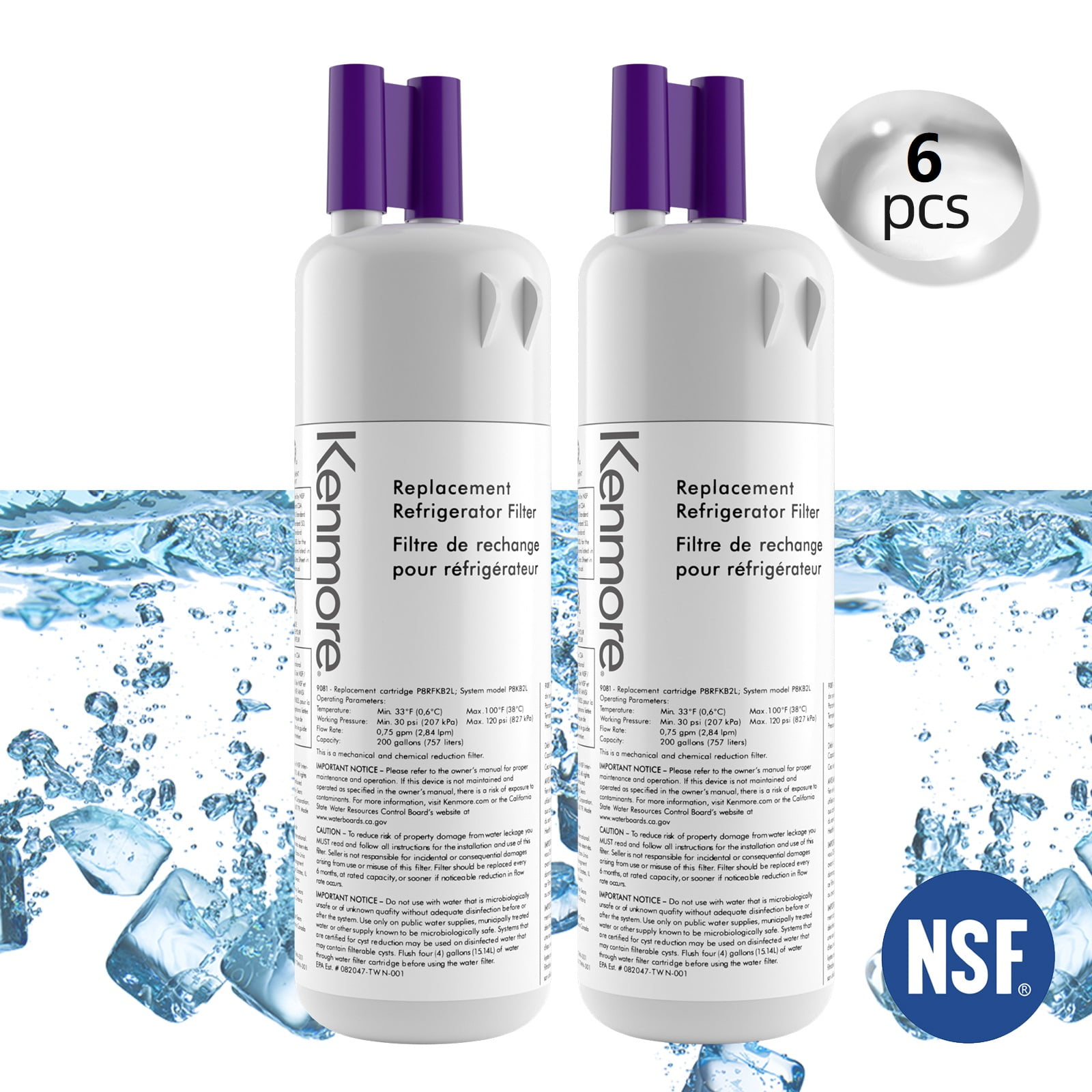 6 Pack Refrigerator Water Filter Replacement for Kenmore 469081 46