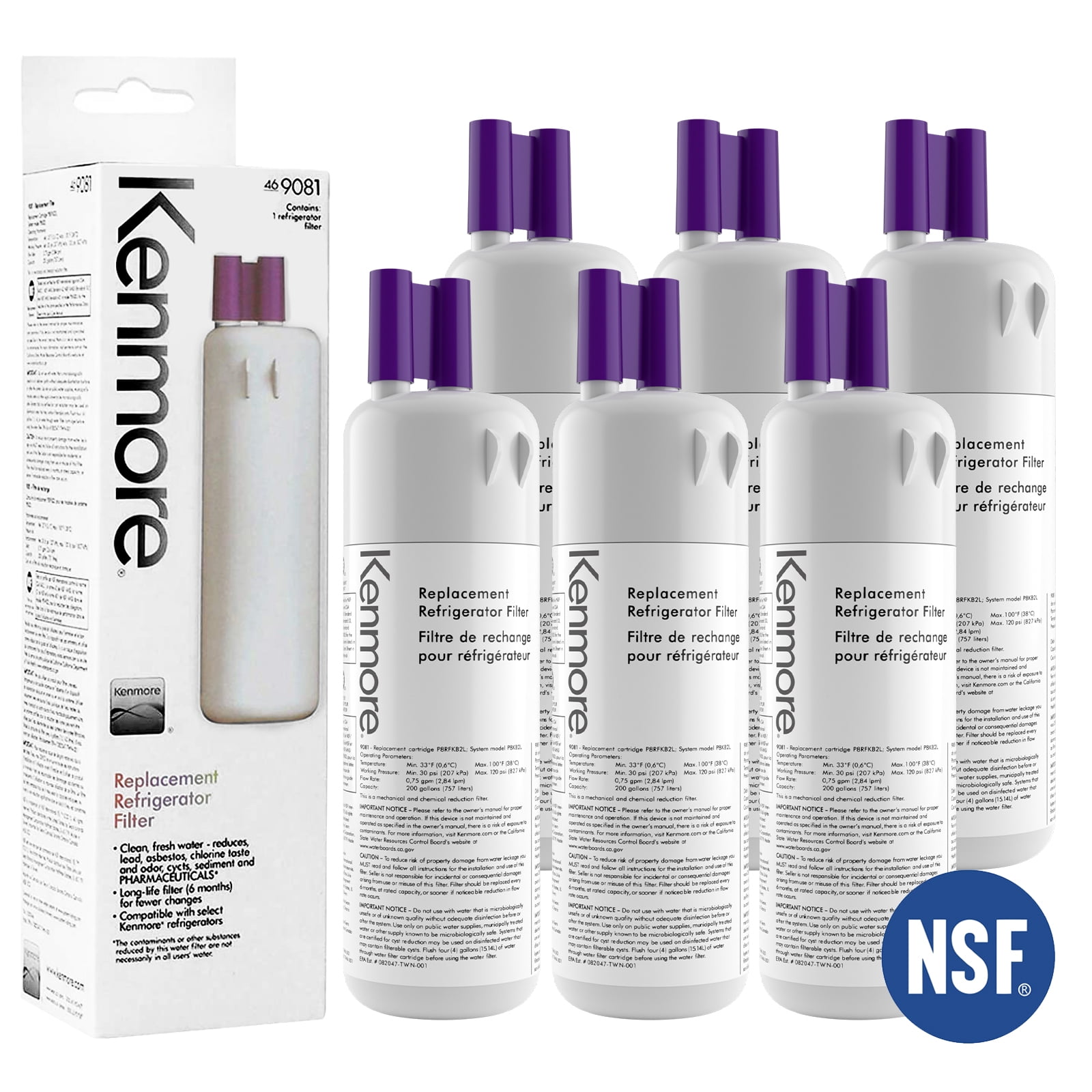 6 Pack Refrigerator Water Filter Replacement for Kenmore 9081 469081 469081 469930