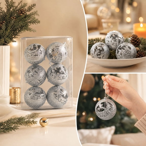 6 Pack Reindeer Christmas Ball Ornaments, Hollow Shatter Resistant Holiday Baubles, 2.4 Inch Tree Decorations for Wreath Garland Mantel and Party Display, Coordinated Seasonal Set