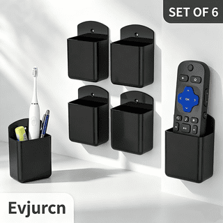 Evjurcn 6-Pack Remote Control Holder Wall Mount, Adhesive TV & AC Remote Organizer Storage Box for Home Office, Black