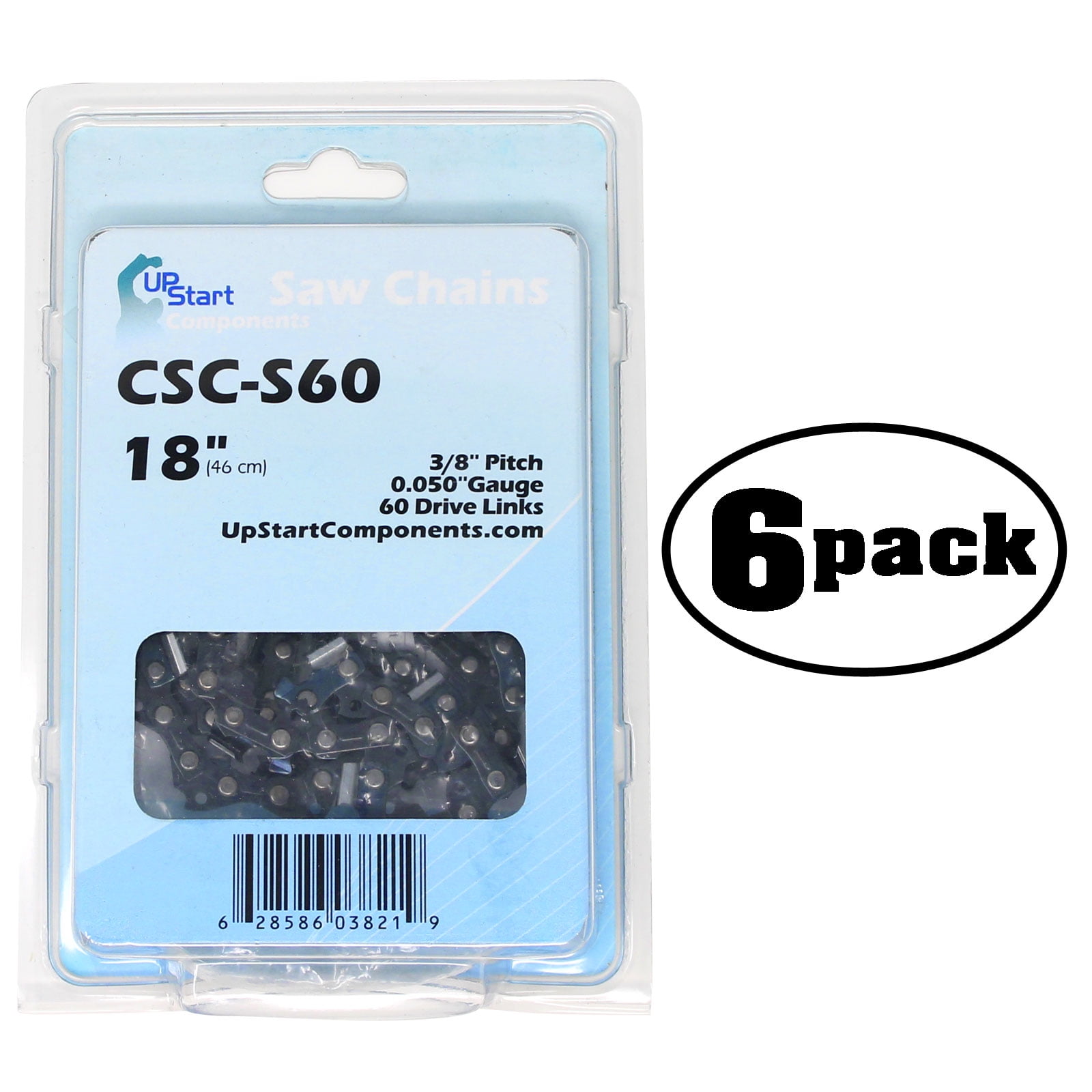 6 Pack Replacement 18-Inch Semi Chisel Chainsaw Chain for Troy-Bilt TB4218 Chainsaw - (18 inch, 3/8" Pitch, 0.050" Gauge, 60 Drive Links)