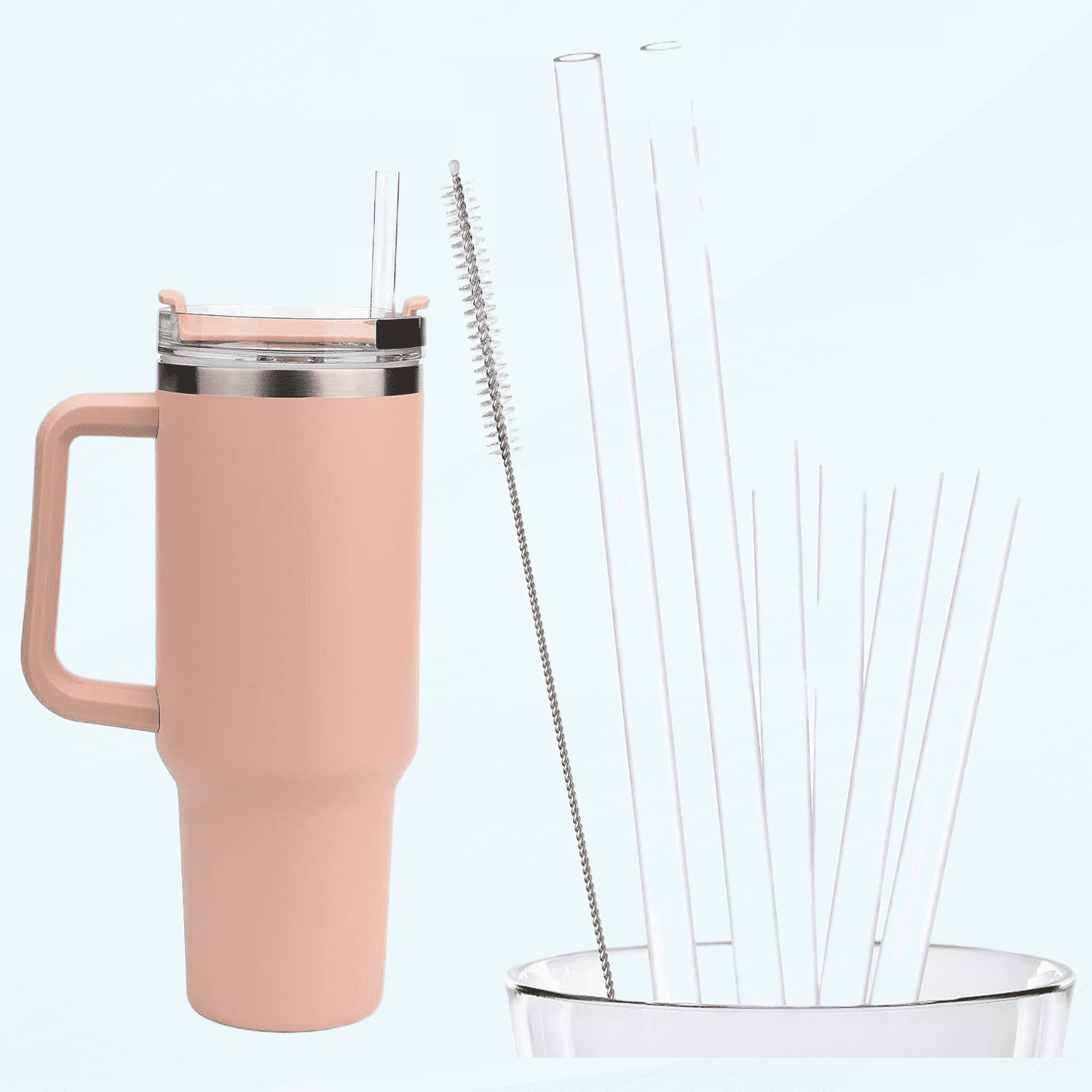 6 Pack Replacement Straws Compatible Stanley 40oz Tumbler, Clear Reusable Straw for Stanley Adventure Quencher Travel Tumbler,Long Straws with Cleaning Brush for Stanley Cup Accessories