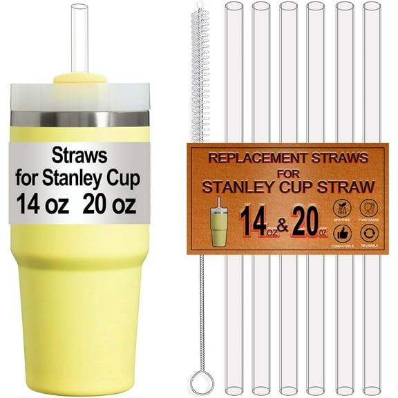 6-Pack Replacement Straws for Stanley 20OZ 14OZ Cup, Straw for Stanley 20 14 OZ Tumbler, Reusable,Dishwasher Safe,Food Safe,BPA Free,Made of Tritan,Clear