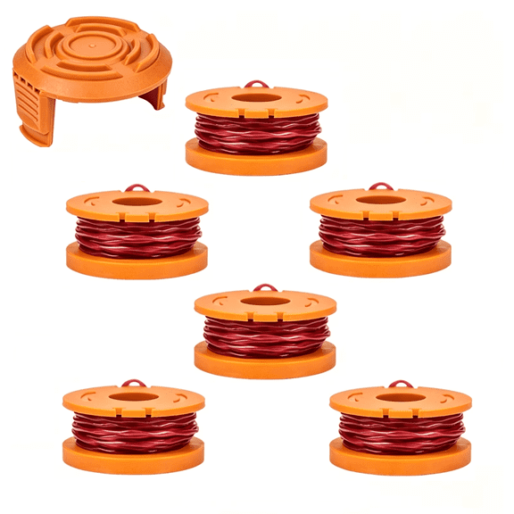 6 Pack Replacement Trimmer Line Spool rimmer Line Refills Compatible with Worx Weed Eater WA0010/WA6531(6 Spools, 1 Cap)