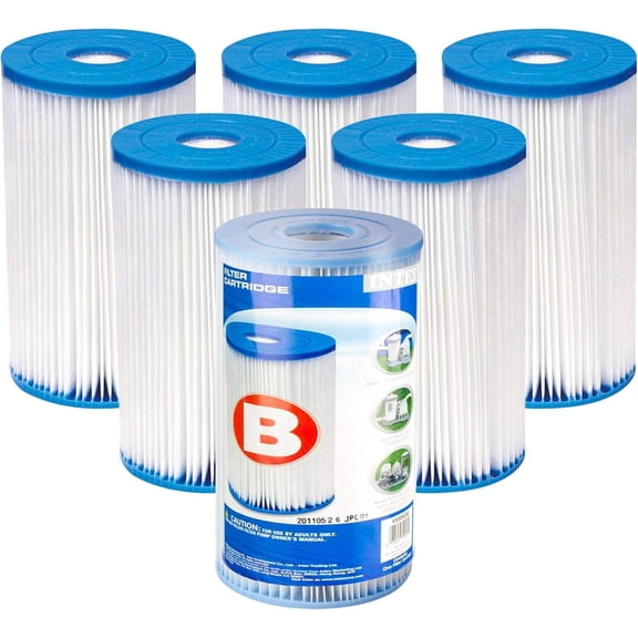 6-Pack Replacement Type B Pool Filter Cartridge, 10" H x 5.75" D, 1 15/16" ID Center Core, Easy-Clean Dacron Material