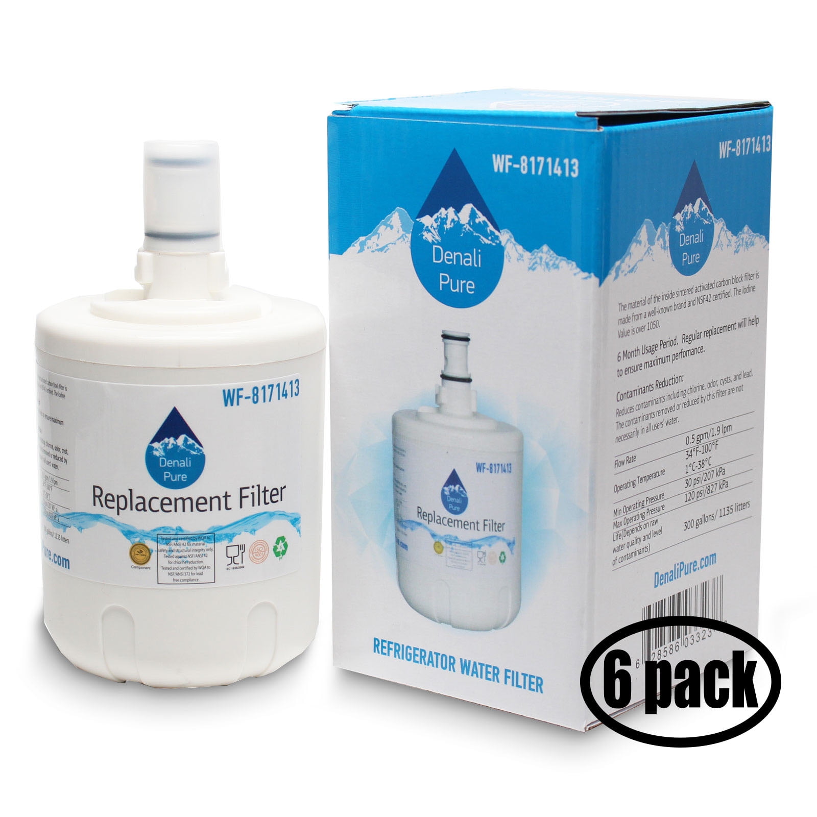 6-Pack Replacement for Kenmore / Sears 46-9002 Refrigerator Water Filter - Compatible with Kenmore / Sears 46-9002 Fridge Water Filter Cartridge
