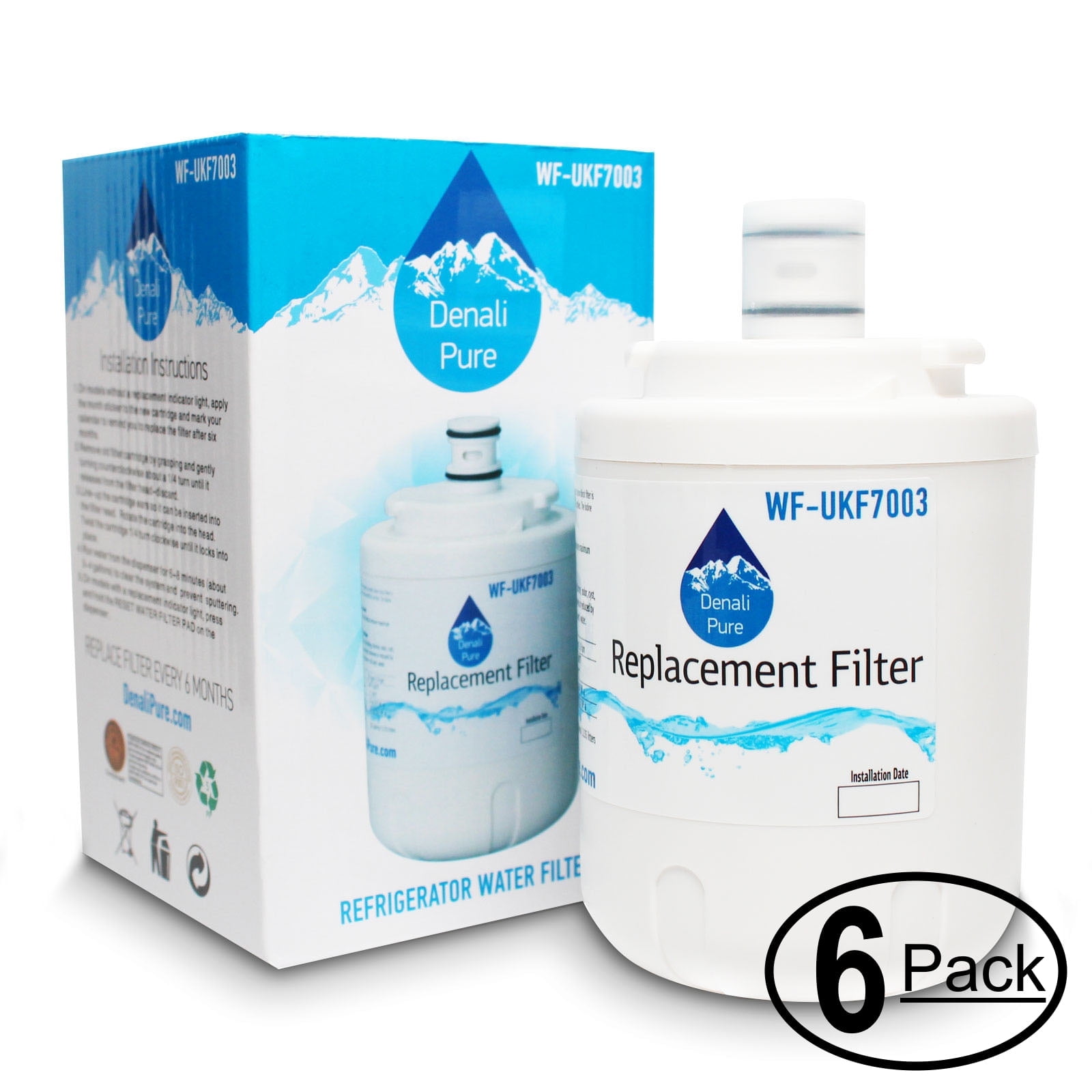 6-Pack Replacement for Maytag MSD2734GEQ Refrigerator Water Filter - Compatible with Maytag UKF7003 Fridge Water Filter Cartridge - Denali Pure Brand