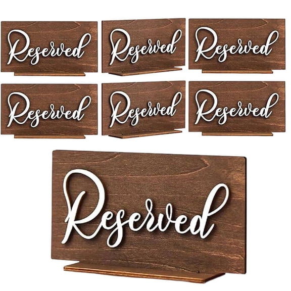 6 Pack Reserved Table Signs for Wedding Events, Wood Table Reserved Signs for Wedding, Church Pew for Reception Ceremony Decorations, Reserve Sign for Tables