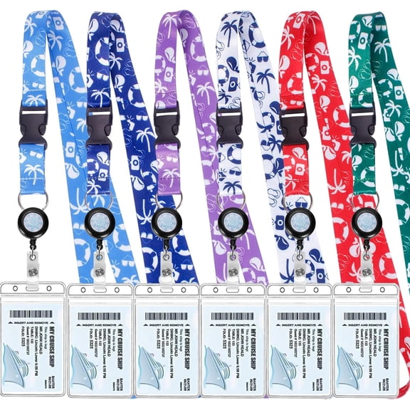 6 Pack Retractable Ladyards with Detachable Buckle, Waterproof ID Badge Reel Holder for Key Cards, Cruise Essentials, Work Security Pass