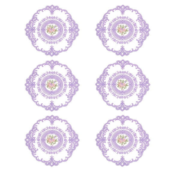 6 Pack Retro Lace Placemats Crochet Cup Vase Table Mat, Purple
