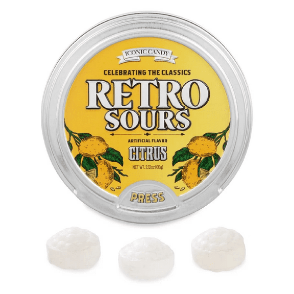 6-Pack Retro Sours Candy - Citrus Flavor, Classic Sour Hard Candy in Tins