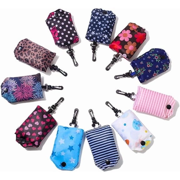 6-Pack Reusable Foldable Shopping Bags, 190T Polyester, 26g Lightweight, Compact Pouch Design (Random Colors)