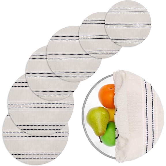 6 Pack Reusable Food Bowl Covers for Bread Proofing Sourdough Bowl Covers Drawstring Lids Durable Polyester Covers for Sourdough Basket Leftovers Salad & Fruit Storage,3 Sizes 9/10/13 inch