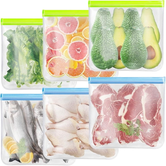 6 Pack Reusable Gallon Freezer Bags, Marinate Food & Fruit Cereal Sandwich Snack Meal Prep Travel Items Home Organization Storage