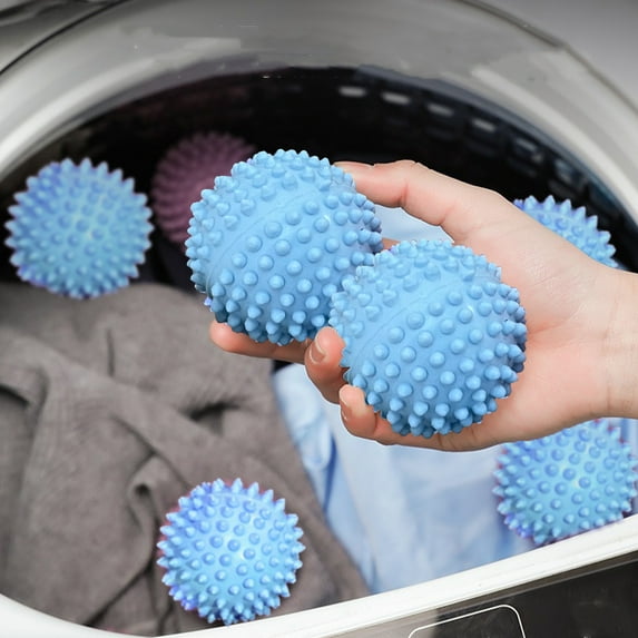 6-Pack Reusable Laundry Dryer Balls - Plastic Fabric Softener, Reduces Wrinkles & Static, Eco-Friendly Drying Aid for Clothes, Blue, Pink, White, Blue
