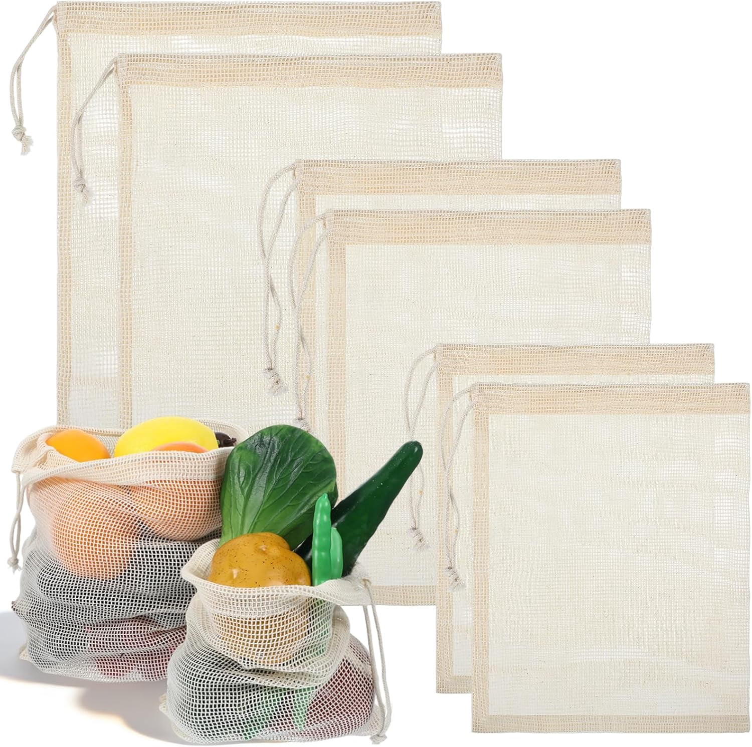 6 Pack Reusable Mesh Produce Bags, Multi-Size Vegetable Bags Set with ...