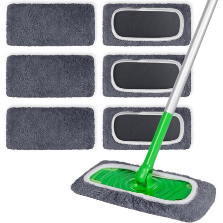 6 Pack Reusable Microfiber Mop Pads Compatible with Sweeper Mop, Dry Sweeping Cloths & Wet Mopping Cloths, Washable for Surface/Hardwood Floor Cleaning (Mop is Not Included)