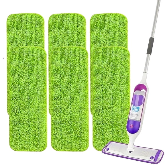 6 Pack Reusable Mop Pads Compatible with Swiffer PowerMop, Wood Floor Pads Microfiber Mop Replacement Refills Machine Washable for All Floor Surfaces,15.3 * 5.1 in,Green