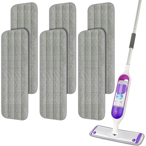 6 Pack Reusable Mop Pads Compatible with Swiffer PowerMop, Wood Floor Pads Microfiber Mop Replacement Refills Machine Washable for All Floor Surfaces,15.3 * 5.1 in,Gray
