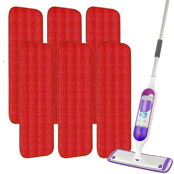 6 Pack Reusable Mop Pads Compatible with Swiffer PowerMop, Wood Floor Pads Microfiber Mop Replacement Refills Machine Washable for All Floor Surfaces15.3 * 5.1 in,Red