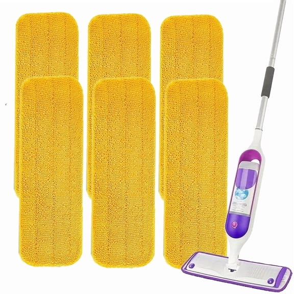6 Pack Reusable Mop Pads Compatible with Swiffer PowerMop, Wood Floor Pads Microfiber Mop Replacement Refills Machine Washable for All Floor Surfaces15.3 * 5.1 in,Yellow