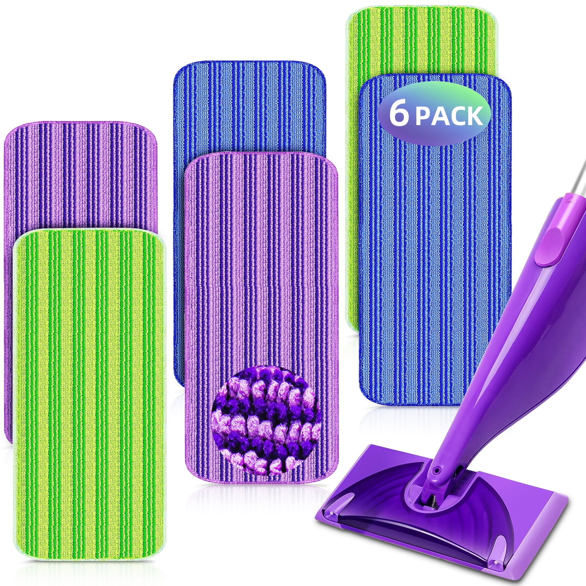 MYSPRI 6 Pack Reusable Mop Pads Refills for SwifferWet Jet Mop, Microfiber Machine Washable Wet Pads Replacement for Mopping Floor Cleaning