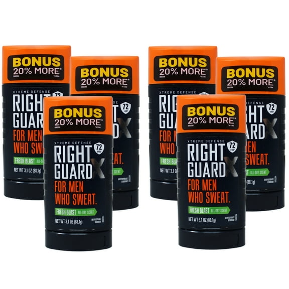 6 Pack - Right Guard Xtreme Defense Antiperspirant & Deodorant for Men Who Sweat, 72 HR, Fresh Blast Scent, 3.1oz