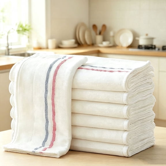 6 Pack Ring Spun Cotton Kitchen Towels, 11 x 11 Inch Blue Stripe Absorbent Reusable Dish Cloths Soft Tea Towels