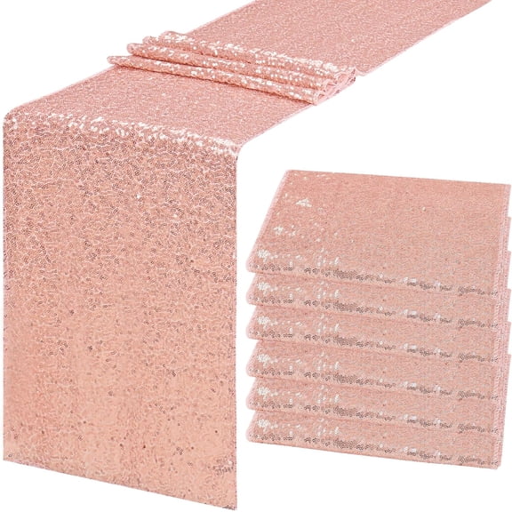 6 Pack Rose Gold Sequin Table Runners 12" x 72" Sparkle Sequin Table Cloths for Wedding Party Banquet Bridal Shower Decorations