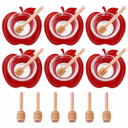 6-Pack Rosh Hashanah Apple-Shaped Honey Dishes with Wooden Sticks & Plates, Acrylic Jewish New Year Tableware for Sweet Holiday Celebrations
