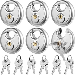 6 Pack Round Disc Padlock, Heavy Duty Outdoor Discus Lock with Keys, Stainless Steel Shackle Keyed Padlocks, Waterproof Security Locks for Storage Unit Sheds Garages Gym Fence