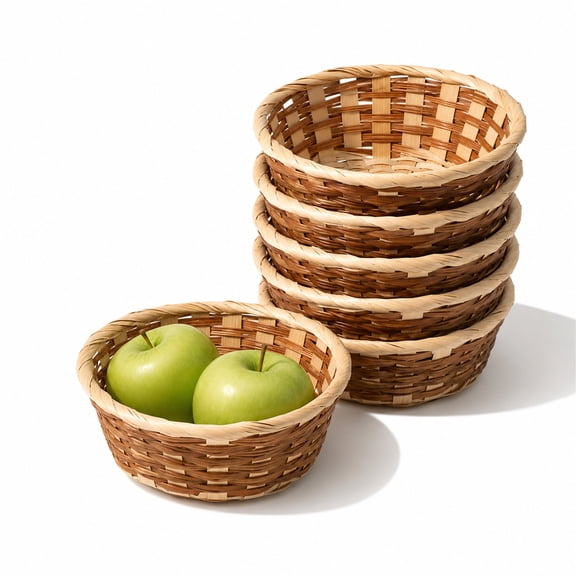 6 Pack Round Gift Baskets, Artrylin 6.7" Natural Bamboo Woven Baskets – Small Bread & Fruit Serving Basket for Kitchen, Storage, Display, Party, Wedding, and Home Decor