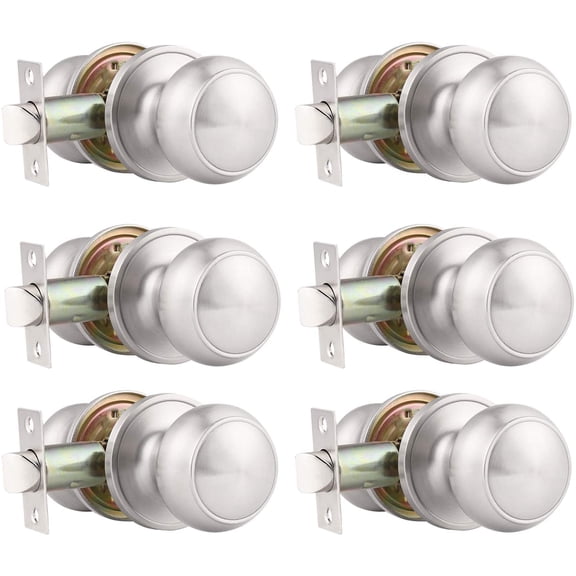 6 Pack Round Passage Door Knob(Non-Locking Knobs), Keyless Doorknobs Interior/Exterior Door Lockset,Passage Knobs for Hallway/Closet,Satin Nickel Finish Modern Design Door Hardware
