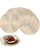 6 Pack Round Placemats, 15 Inch Placemats Set of 6, Woven Cotton Polyester Blend Place Mats for Dining Table, Beige