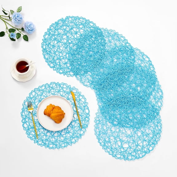 6 Pack Round Placemats for Dining Table, 15 Inch Paper Woven Boho Decorative Circle Place Mat for Wedding Christmas Thanksgiving Day Holiday Dinner