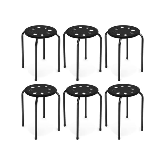 6-Pack Round Plastic Stack Stools, Portable Backless Stackable Chairs with Metal Frame for Students Classroom Decoration, Extra Seating for Home Party Office, Black