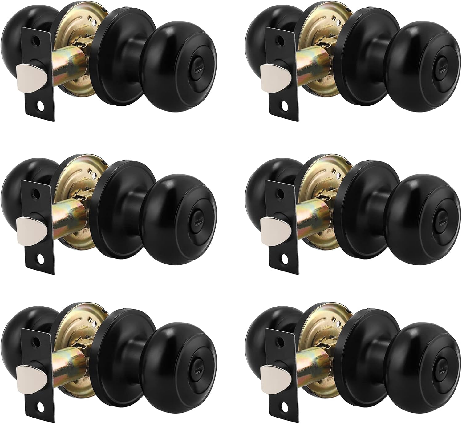 Black Stainless Steel Privacy Door Knobs Set of 6