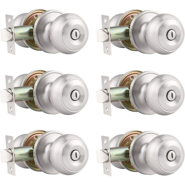 6 Pack Round Privacy Door Knob (Thumb Turn Lock on the Inside) Keyless Doorknobs Interior