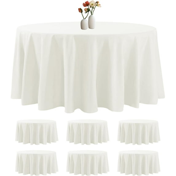 6 Pack Round Tablecloth 120 Inches Ivory Table Cloth Stain and Wrinkle ...