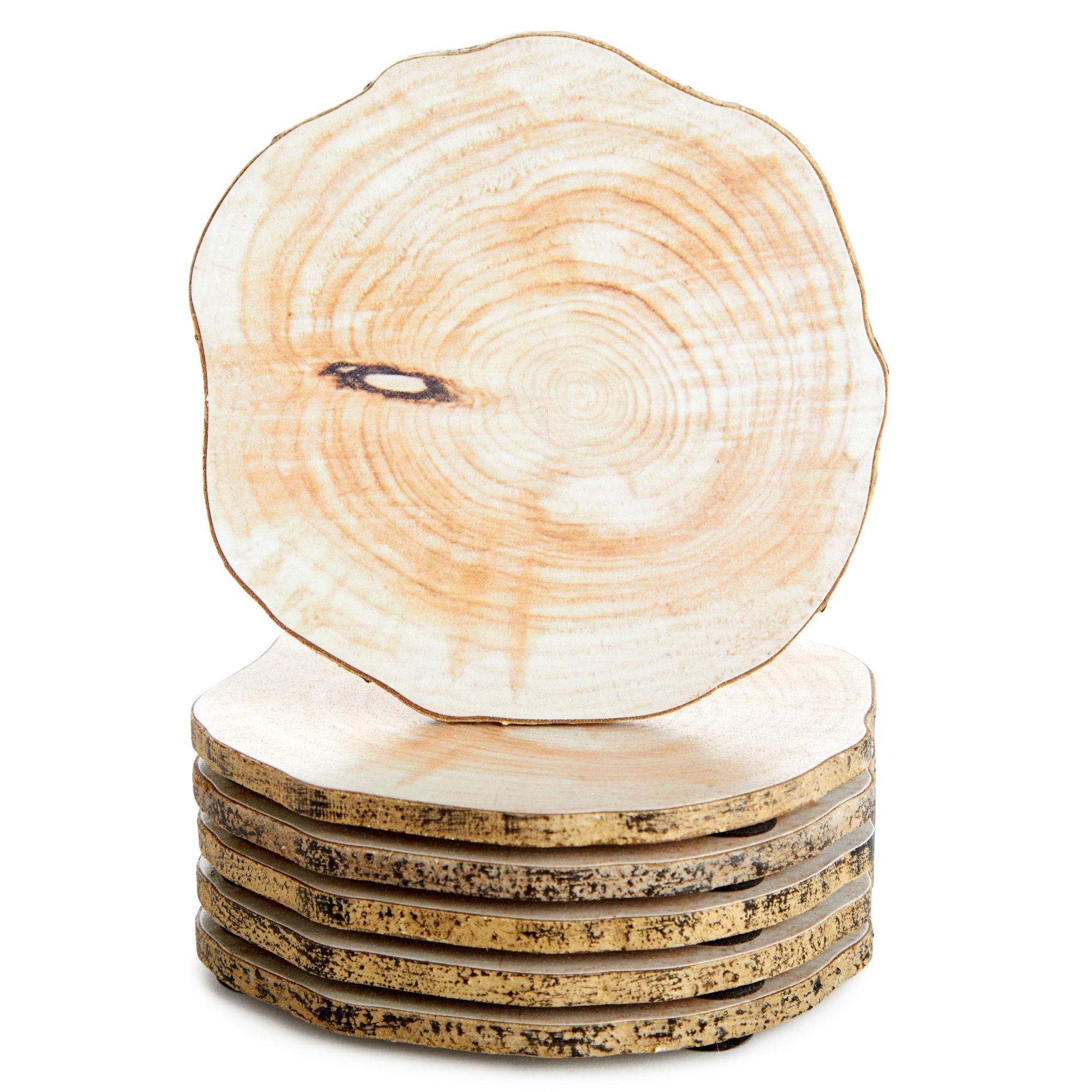 Home Basics Pine Wood Square Coasters with Absorbent Cork Insert, (Set of  6), and Holder 
