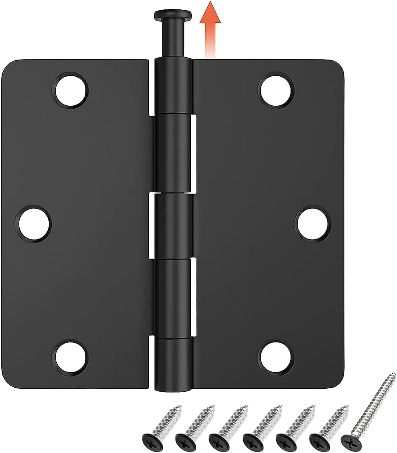 6 Pack Rounded Door Hinges 3.5 Inch with 1/4" Radius Corner, Squeak