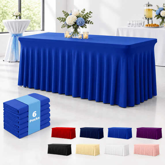 Wrinkle Part 6 Pack Royal Blue Spandex Table Covers 6 Foot Fitted Stretch ...