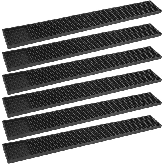 6 Pack Rubber Bar Mats, 24" x 3.15", Black Bar Service Spill Mat for Countertop Bartending, Efficient and Stylish Solution