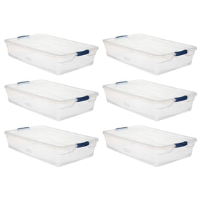 Rubbermaid Cleverstore Clear 41 QT Pack of 6 Stackable Plastic Storage Containers with Durable Latching Clear Lids